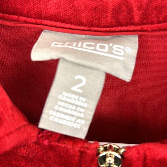 Chico’s Women’s M Red Cotton Velvet Long Sleeve Button Front Holiday Jacket Coat - Picture 3 of 8